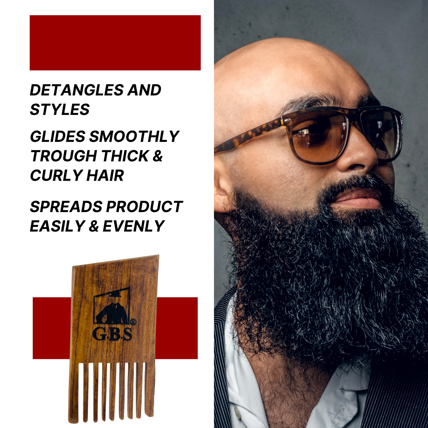 Beard Pick Comb GENTS Wooden Mini – 3” x 1.5” Pocket Size Beard Comb for Men – Solid Wood Beard Detangler & Styling Pick for Thick or Curly Beards