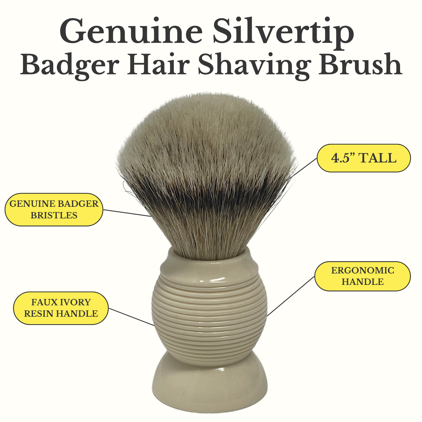 Shaving Brush Silvertip Badger – 26mm Knot, 4.5” Tall – Resin Handle – Premium Wet Shaving Brush for Rich Lather & Smooth Shave Faux Ivory or Orange GENTS