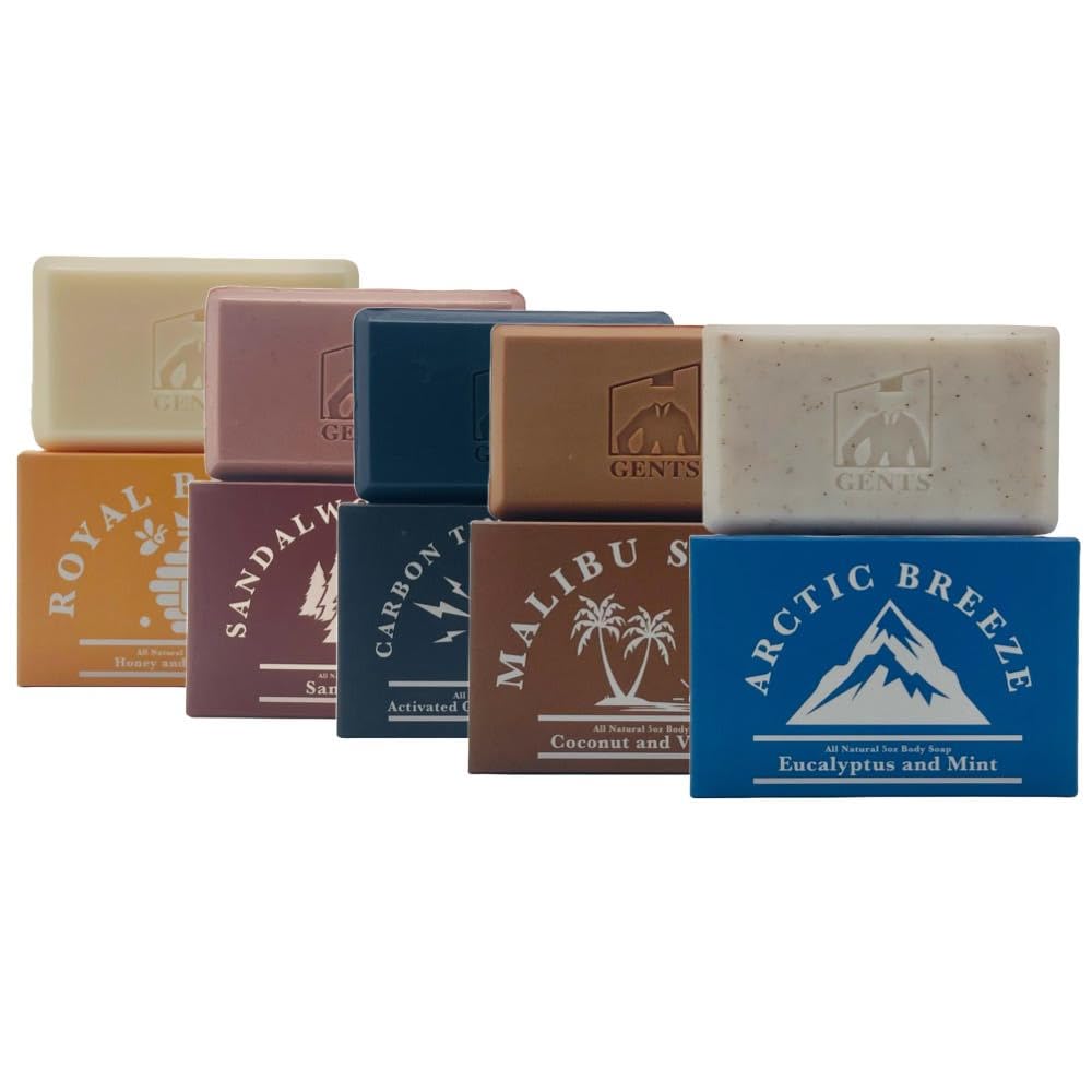 Body Soaps - Variety Men's Moisturizing Bar Soap for Men, Smell Fresh and Clean, Washing Hands & Body, All Skin Types for Bath and Shower 5 DIFFERENT SCENTS GENTS