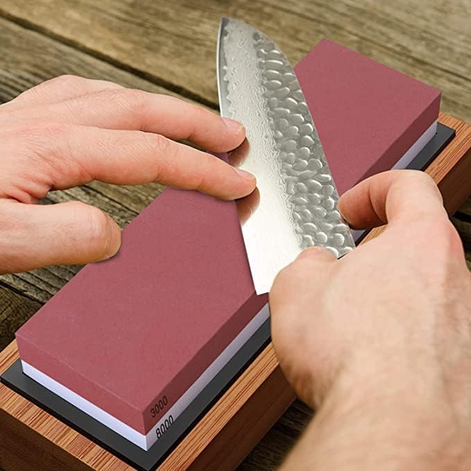 GENTS Premium Whetstone Knife Sharpening Stone, Flattening Stone, Non-Slip Bamboo Base and Angle Guide