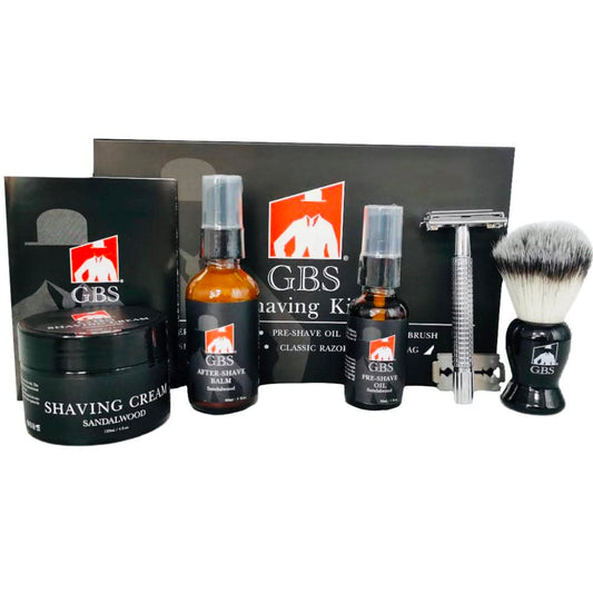 Gift Set Shaving kit for Men with Safety Razor, Sandalwood Shaving Cream, Men’s aftershave, Pre-Shave Oil, Shaving Brush GENTS