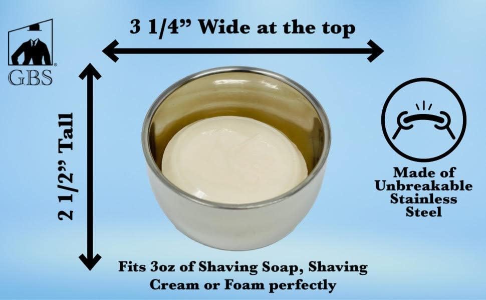 Gift Set GENTS - Men's Shaving Kit 3 pc Stainless Steel Bowl Shaving Soap and Synthetic Shaving Brush