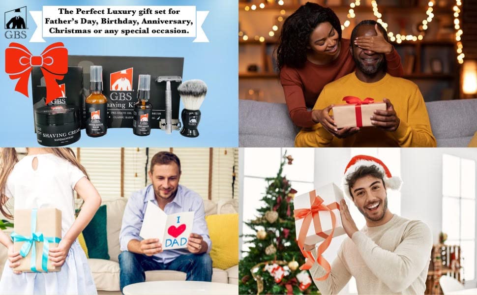 Gift Set Shaving kit for Men with Safety Razor, Sandalwood Shaving Cream, Men’s aftershave, Pre-Shave Oil, Shaving Brush GENTS