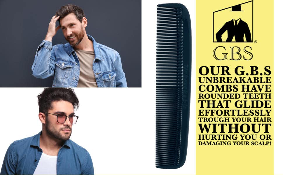 Comb 5" Unbreakable Black Pocket Combs 5 PACK durable Made USA Course Fine or All Fine GENTS