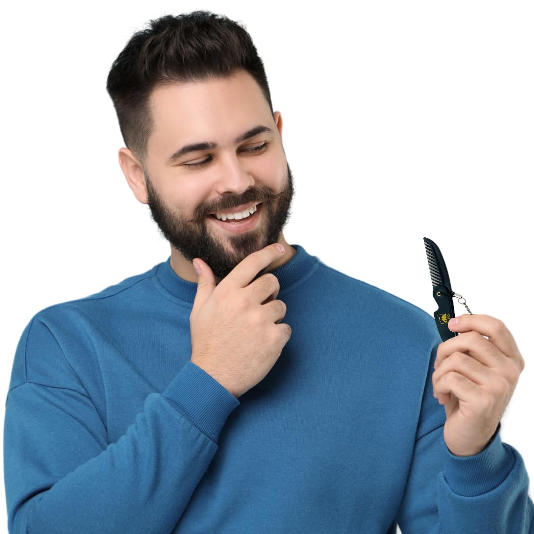 Comb GENTS - Folding Beard Comb for Men - Handmade Keychain Mustache Comb - Portable Pocket Travel Comb for Grooming & Combing Hair, Beards and Mustaches