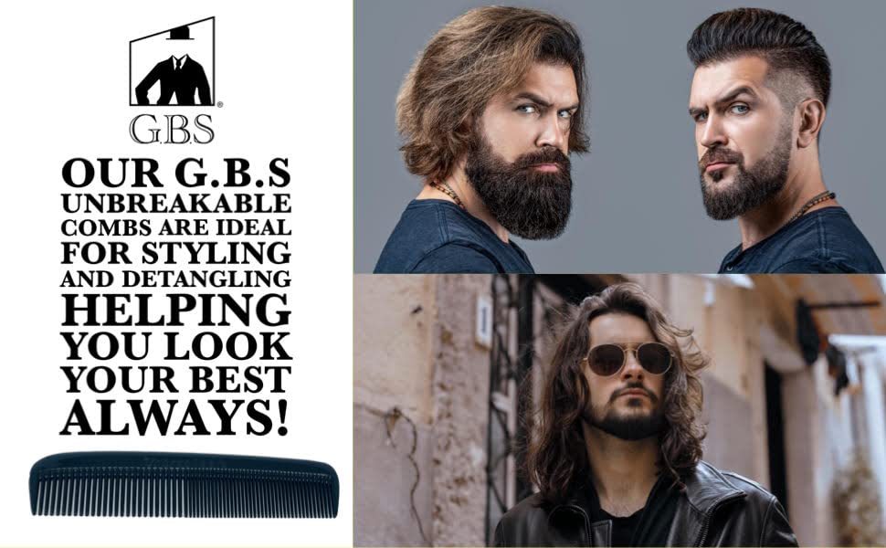 Comb 5" Unbreakable Black Pocket Combs 5 PACK durable Made USA Course Fine or All Fine GENTS