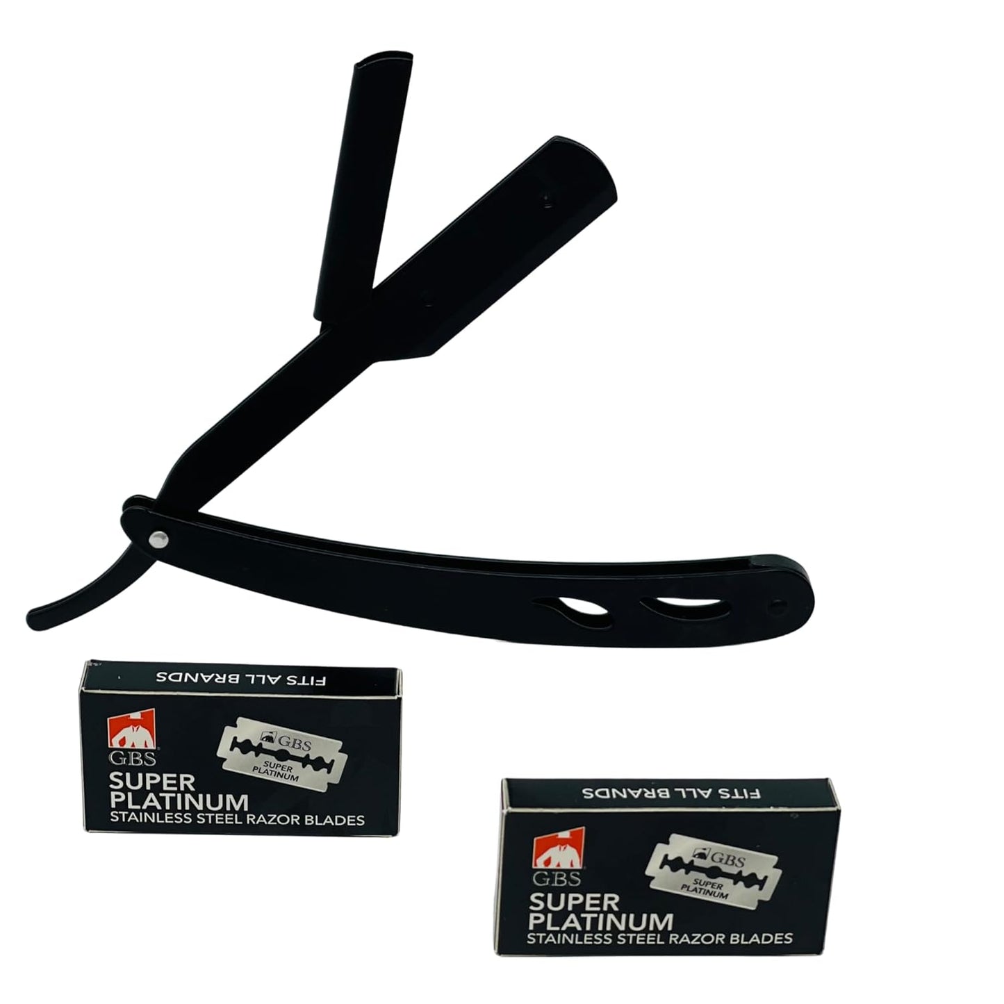 Razor Shavette - Chrome & Black Stainless Steel Razors with Travel Cases & 10 Refill Blades Barber Straight Edge Interchangeable Gents
