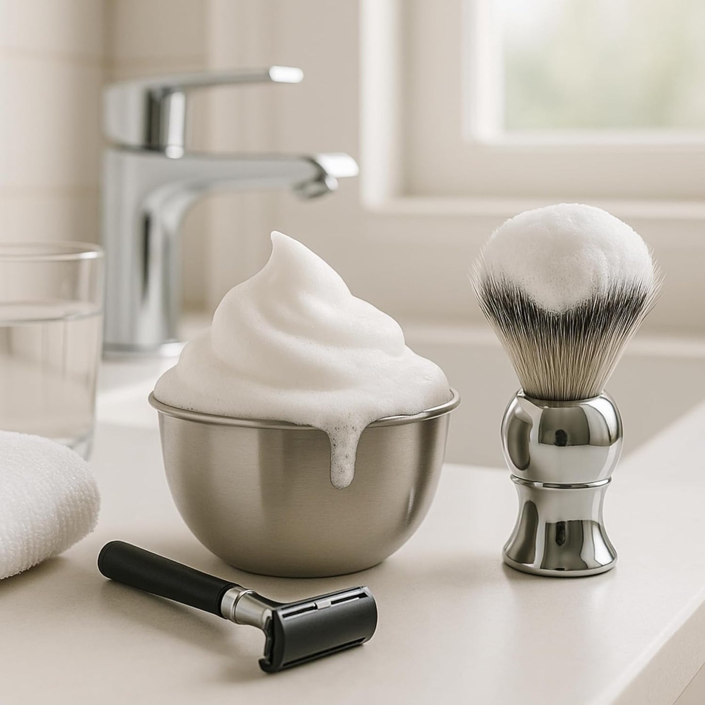 Gift Set GENTS - Men's Shaving Kit 3 pc Stainless Steel Bowl Shaving Soap and Synthetic Shaving Brush
