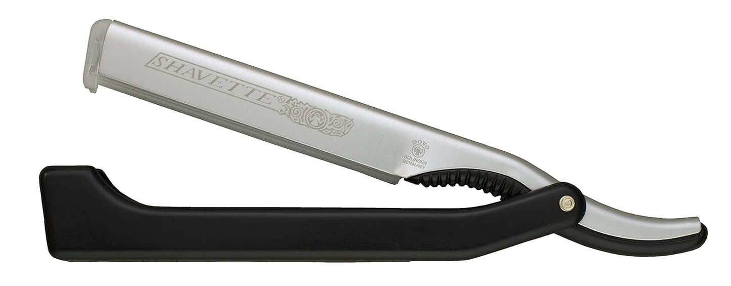 DOVO - SHAVETTE Straight Razor, Black & Silver, German Solingen #201081 Sold by GENTS