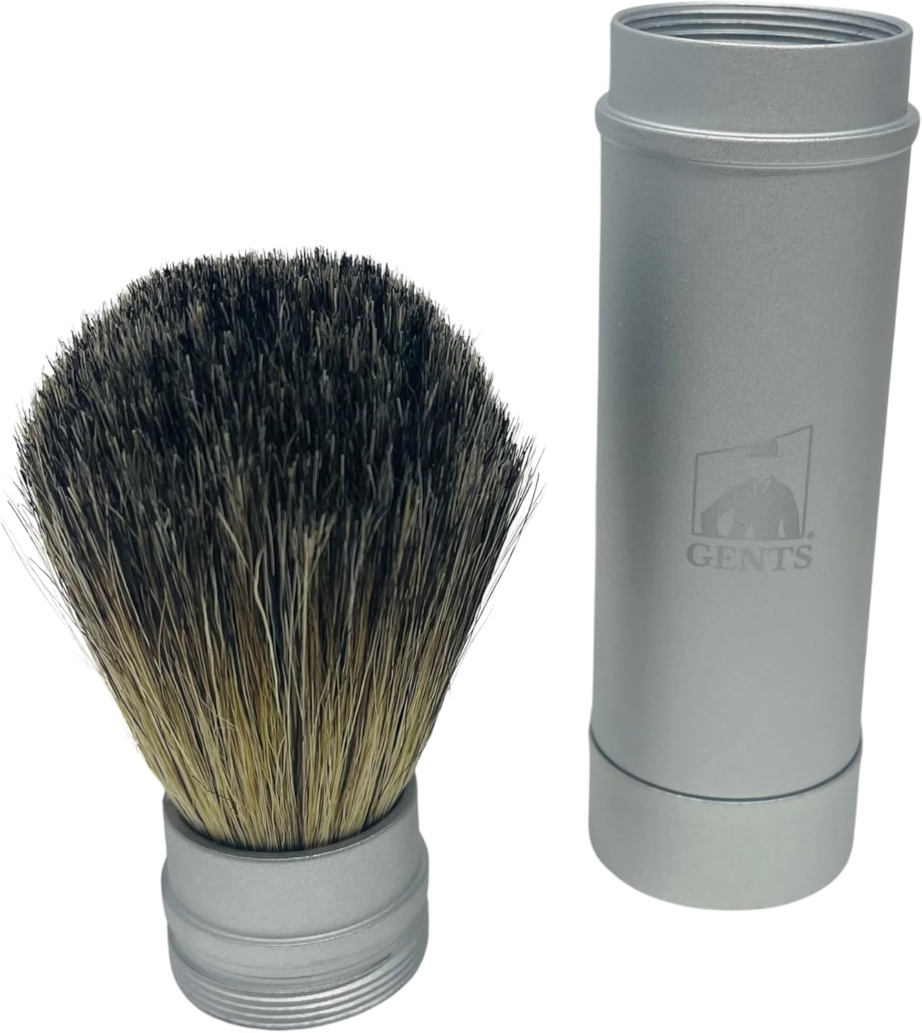 Shaving Brush 5.5in Silver Metal Canister Portable Badger Hair Shaving Brush for Men, Travel Friendly GENTS