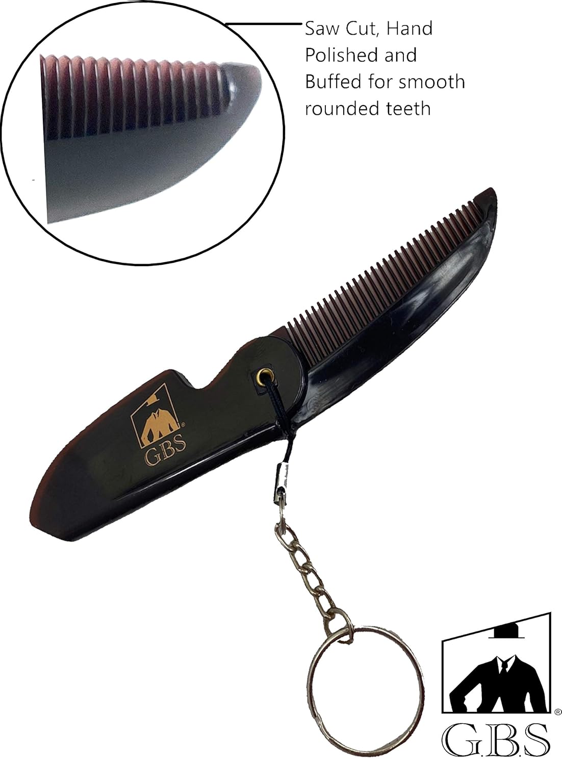 Comb GENTS - Folding Beard Comb for Men - Handmade Keychain Mustache Comb - Portable Pocket Travel Comb for Grooming & Combing Hair, Beards and Mustaches