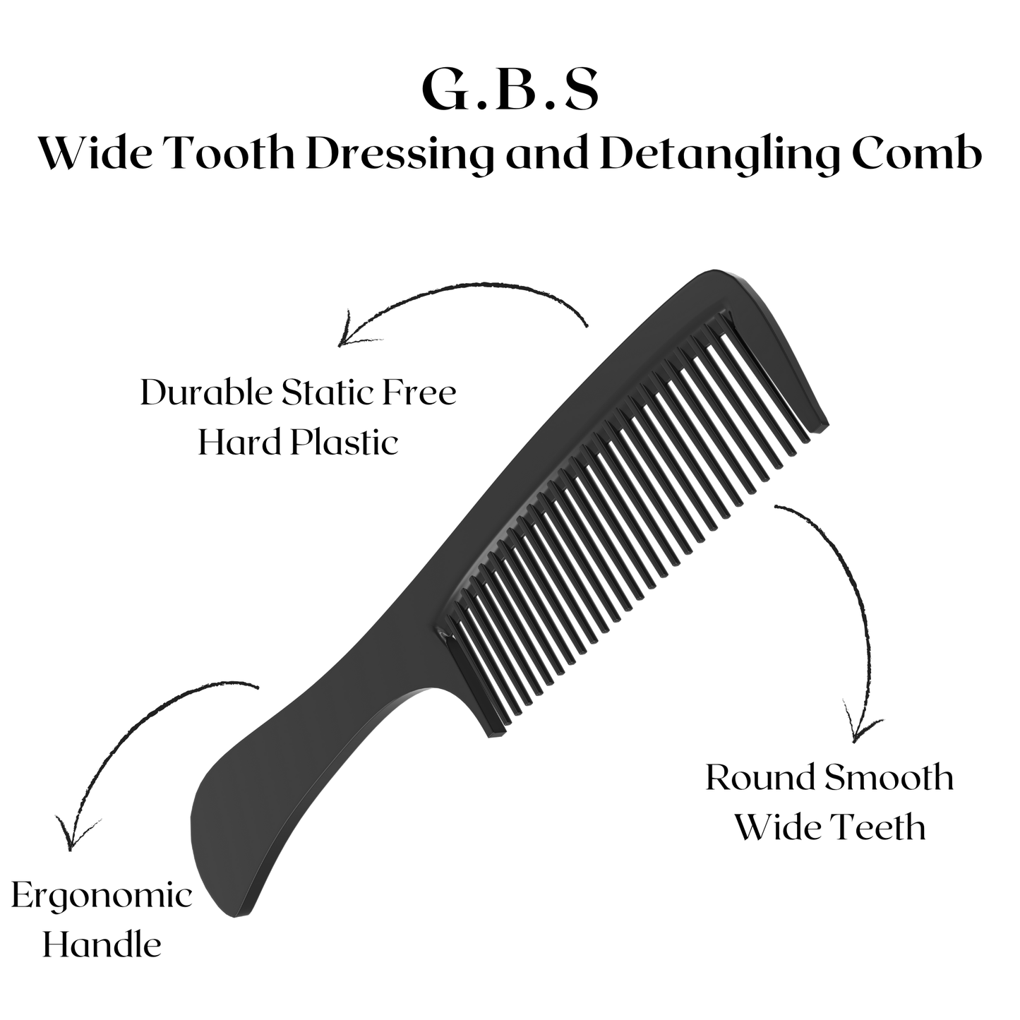 GENTS Plastic Detangler Comb 9" Made in the USA