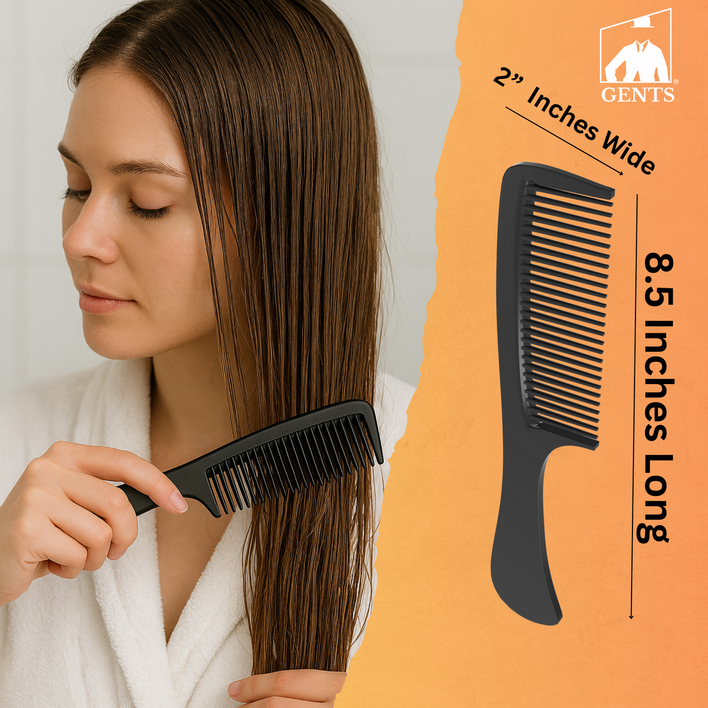 GENTS Plastic Detangler Comb 9" Made in the USA