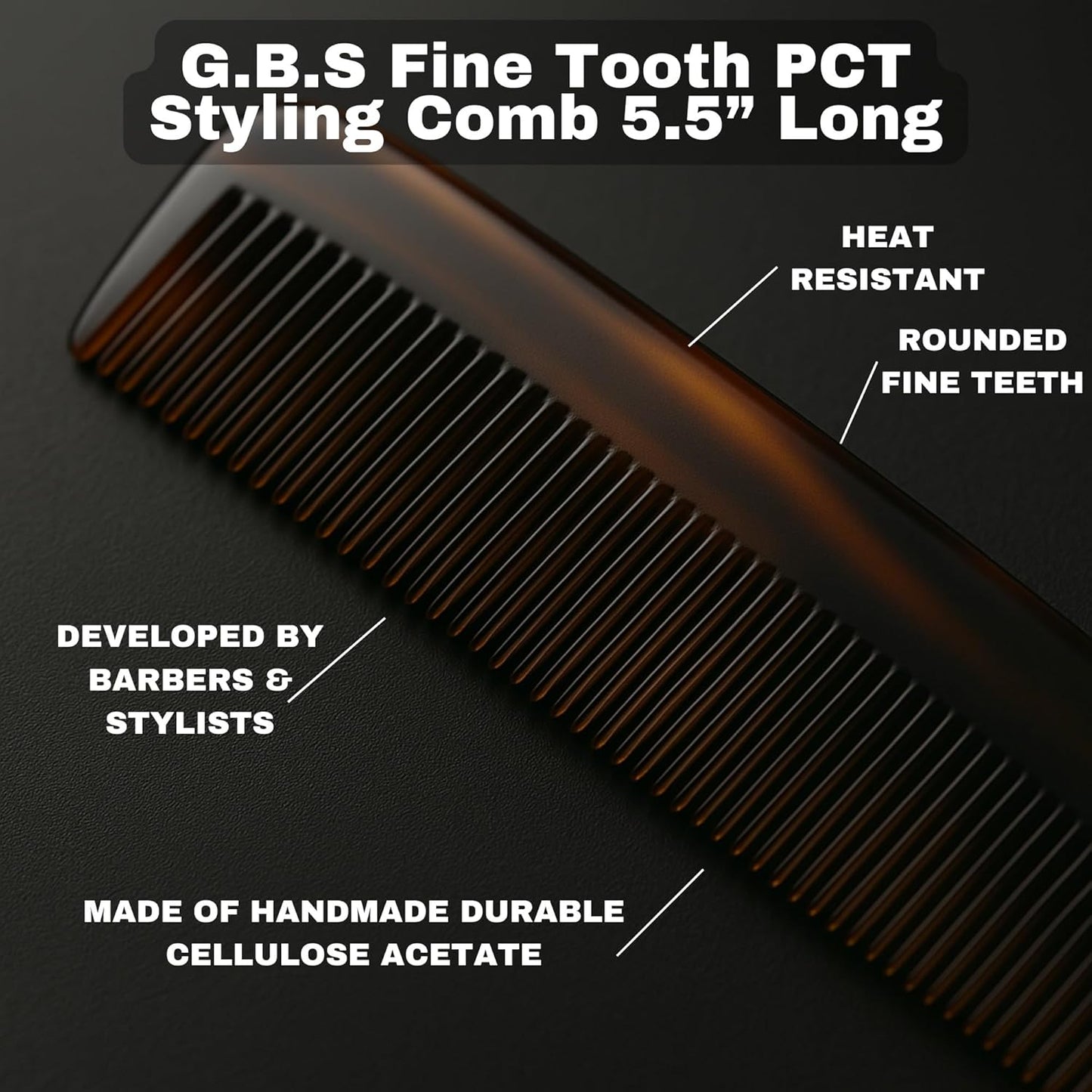 Comb (3Pack) PCT 5-Inch Pocket Hair Combs for Men & Women – Fine Tooth Tortoise Shell Combs for Hair Styling, Detangling & Grooming – Handmade Cellulose Acetate, Anti-Static & Durable GENTS