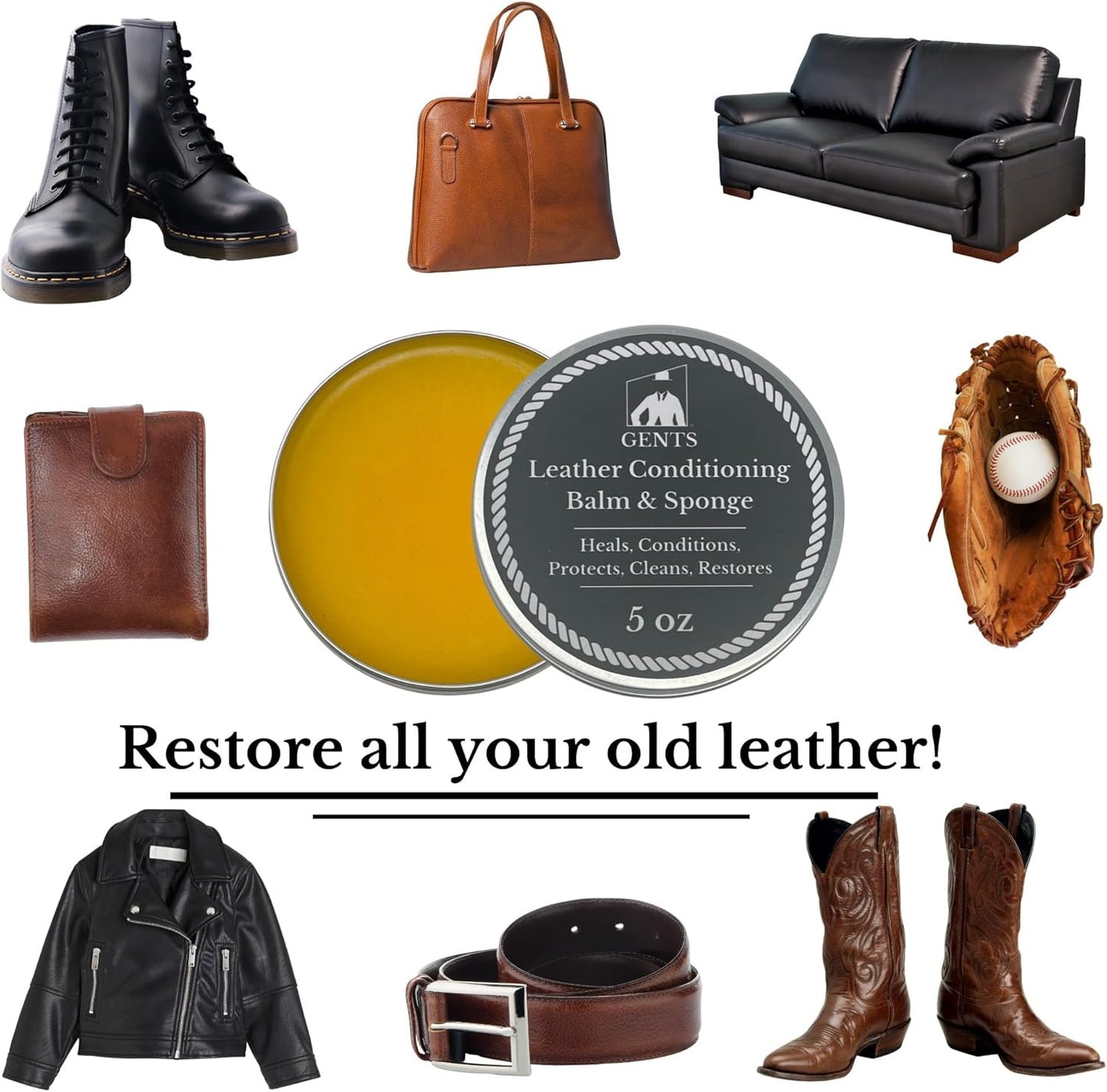 GENTS Leather Milk Conditioner Honey & Cleaner with Applicator Sponge, Scratch Repair, Healing Balm - Heals, Restores and Conditions Dry, Cracked, Scratched Leather