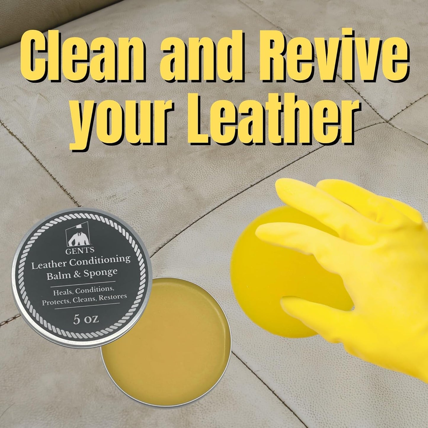 GENTS Leather Milk Conditioner Honey & Cleaner with Applicator Sponge, Scratch Repair, Healing Balm - Heals, Restores and Conditions Dry, Cracked, Scratched Leather