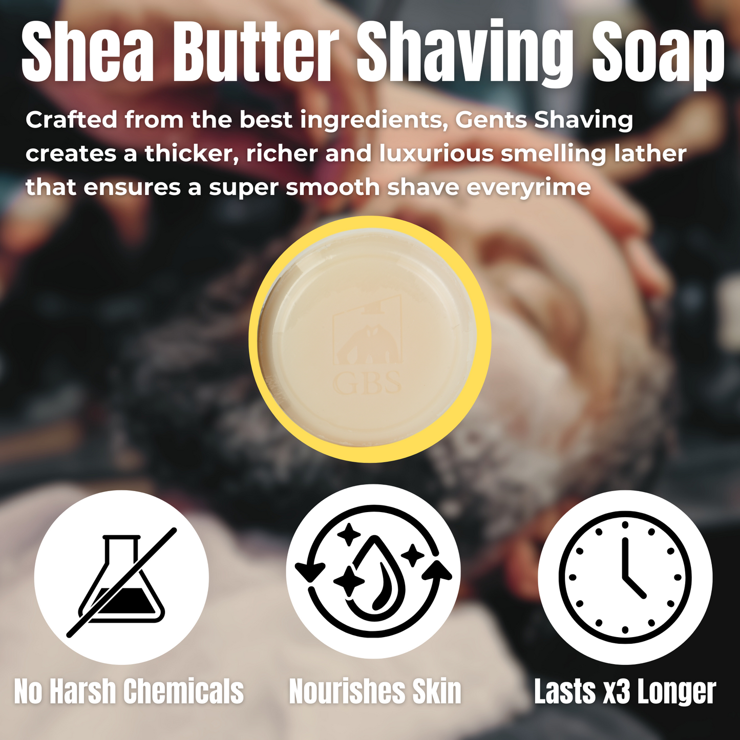 Shaving Soap Natural Shea Butter Infused – Long Lasting, Moisturizing Lather – Multiple Scents & Unscented 3oz GENTS
