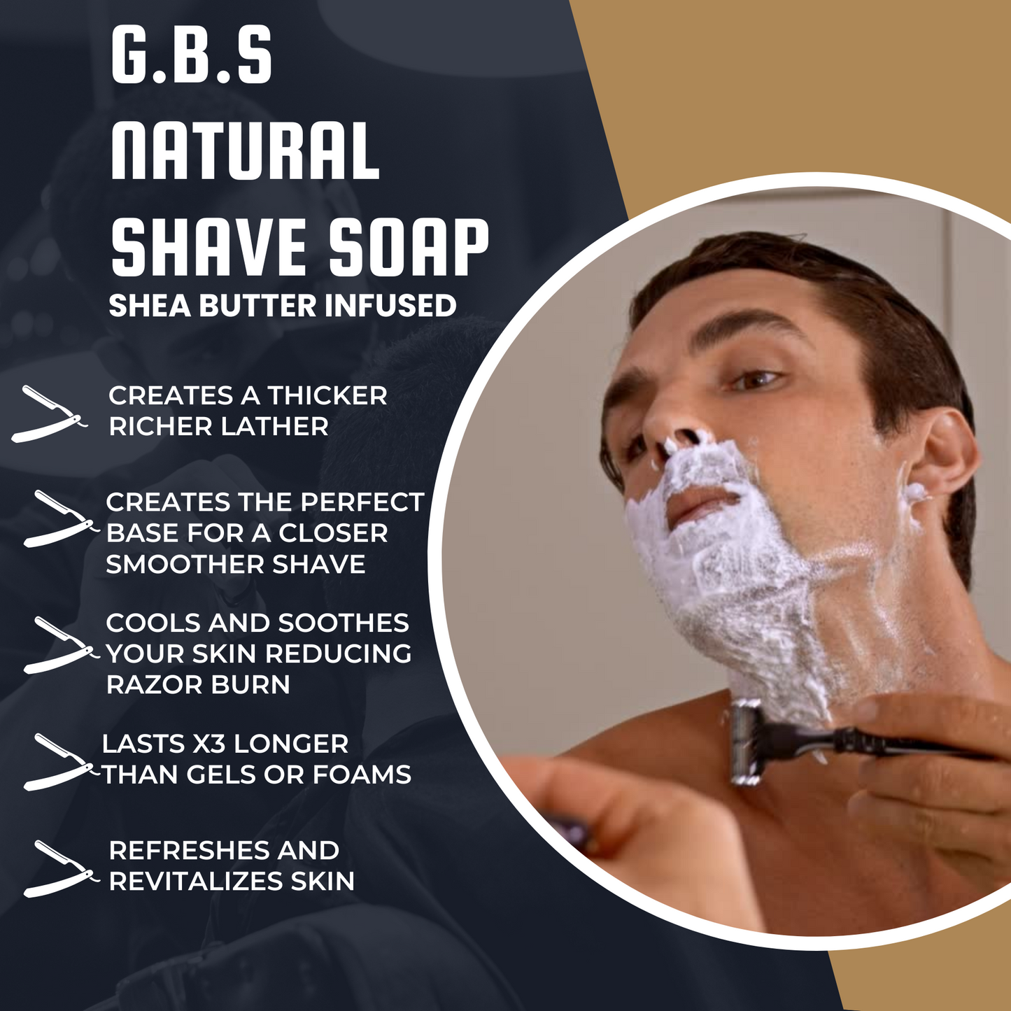 Shaving Soap Natural Shea Butter Infused – Long Lasting, Moisturizing Lather – Multiple Scents & Unscented 3oz GENTS