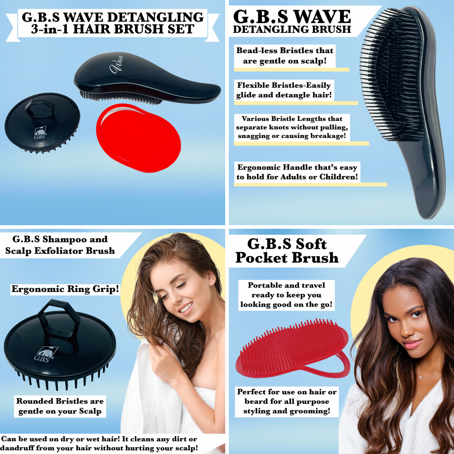 Gents Wave Detangling Brush Set for Curly Hair, Thick, Straight & Natural Hair