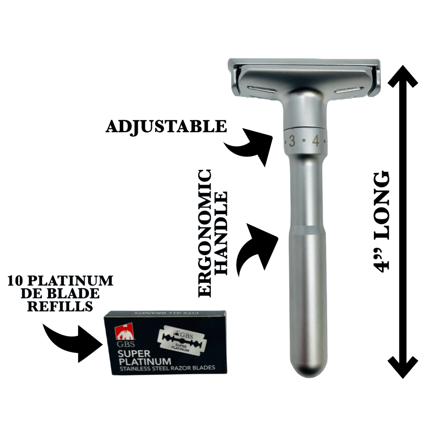 Razor Double Edge Adjustable Razor with 10 Refill DE Blades Gents (BLACK OR MATTE)