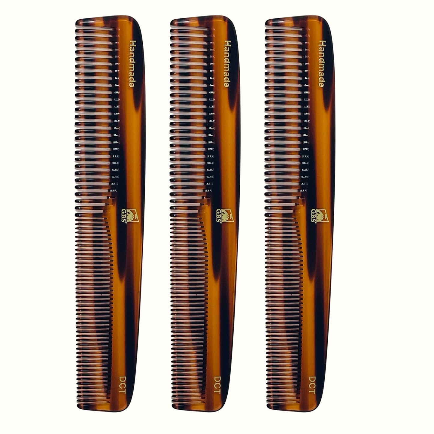 Combs (3 Pack) DCT 7" Handmade Tortoise Styling & Dressing Comb – Dual Tooth Cellulose Acetate Comb for Men & Women – Hand-Sawed & Polished GENTS