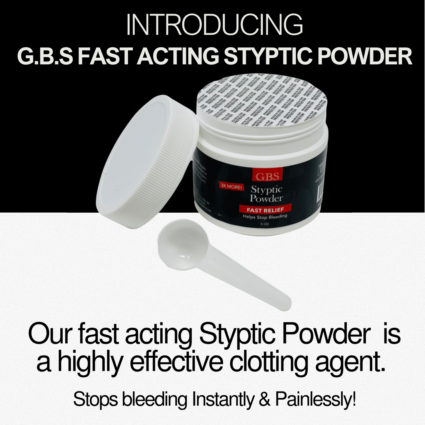 GENTS Styptic Powder with Sealed Top + Scoop Quick Stop Bleeding from Shaving Nicks, First Aid Useful for Minor Cuts (5oz)