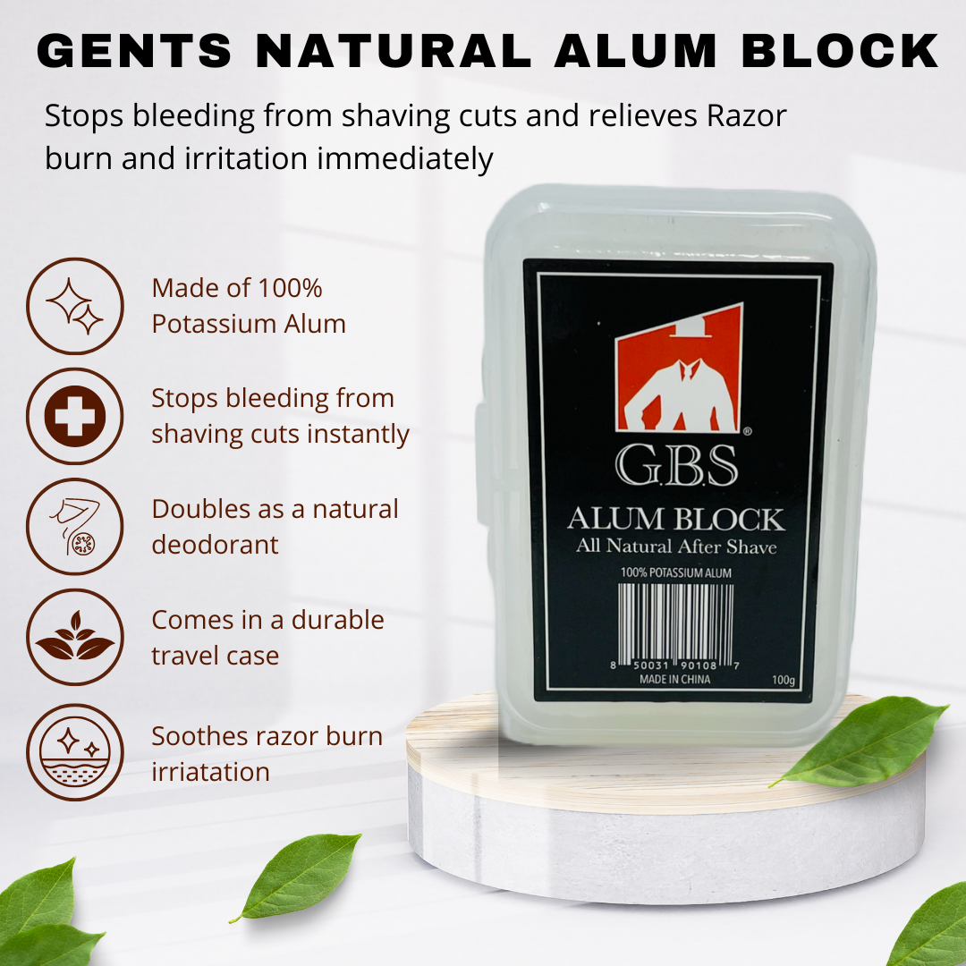 GENTS 80g Natural Alum Block – Soothes Razor Cuts & Nicks, Tightens Pores, Face & Armpits, After Shave & Natural Deodorant with Travel Case