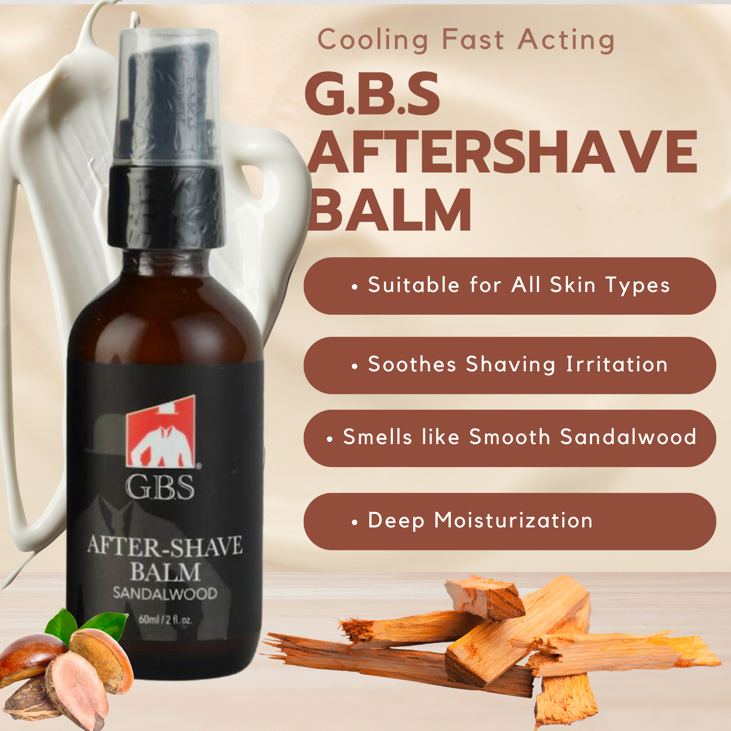 GENTS TRAVEL SHAVING KIT - SYNTHETIC BRUSH, 4 oz SANDALWOOD SHAVING CREAM + 2 oz AFTERSHAVE BALM + TRAVEL CANNISTER