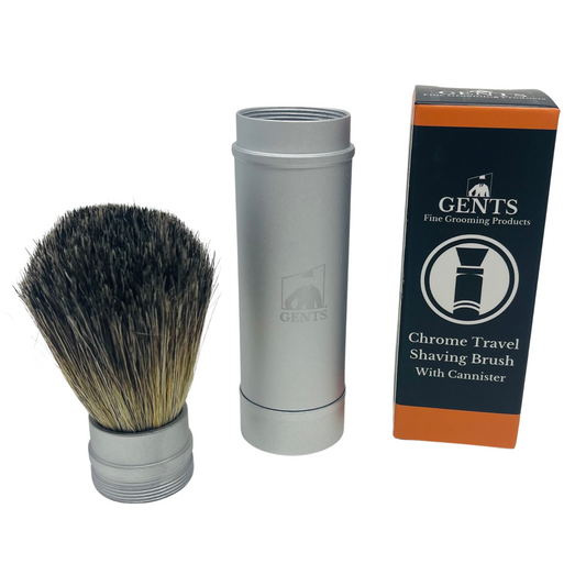 Shaving Brush 5.5in Silver Metal Canister Portable Badger Hair Shaving Brush for Men, Travel Friendly GENTS