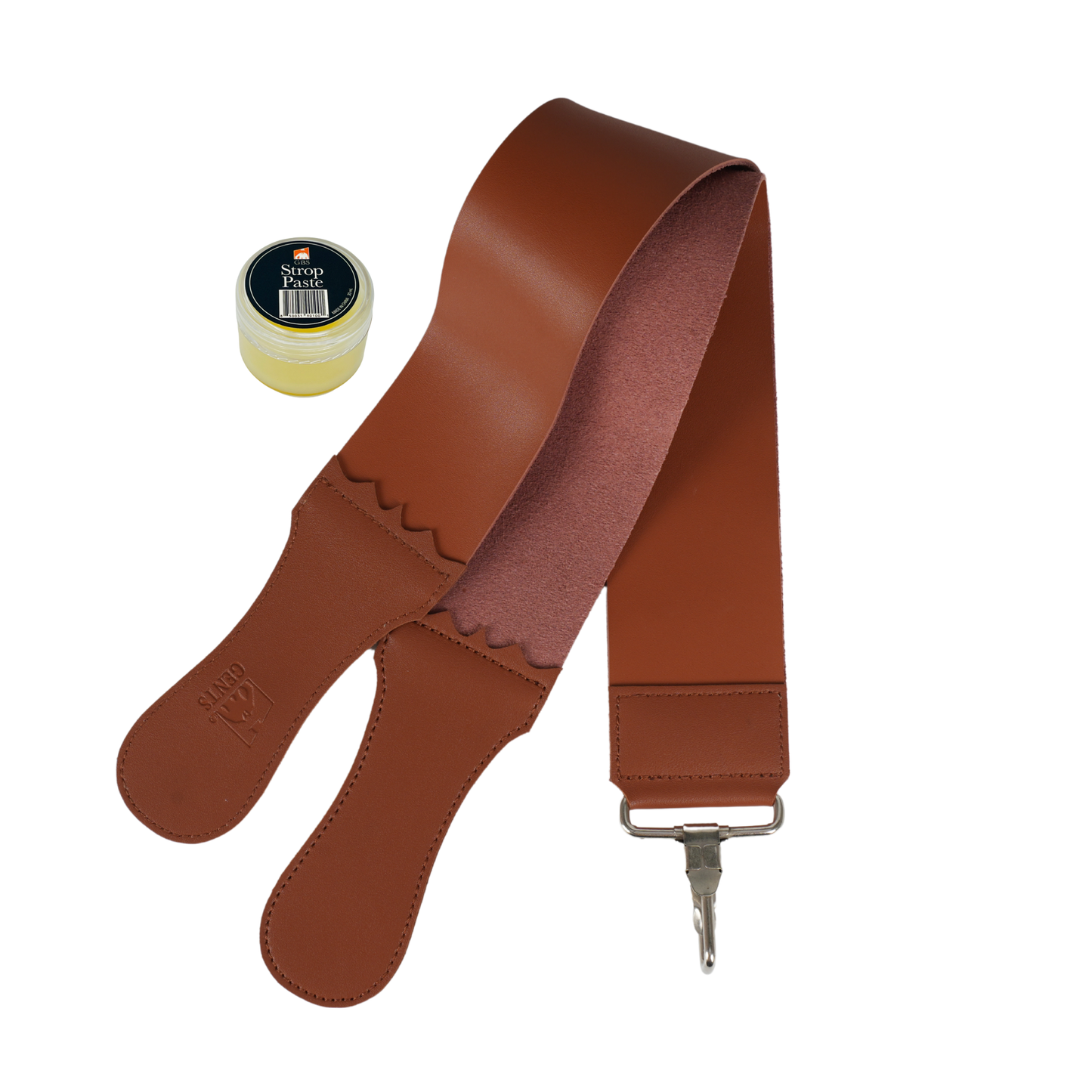 GENTS Leather Razor Strop 2.5" x 22" Super Soft Cowhide- + 30 ML Strop Paste Dual Straps with Clip Sharpening Razor, Knifes & Kitchen Cutlery, Keeps Your Blade Sharp