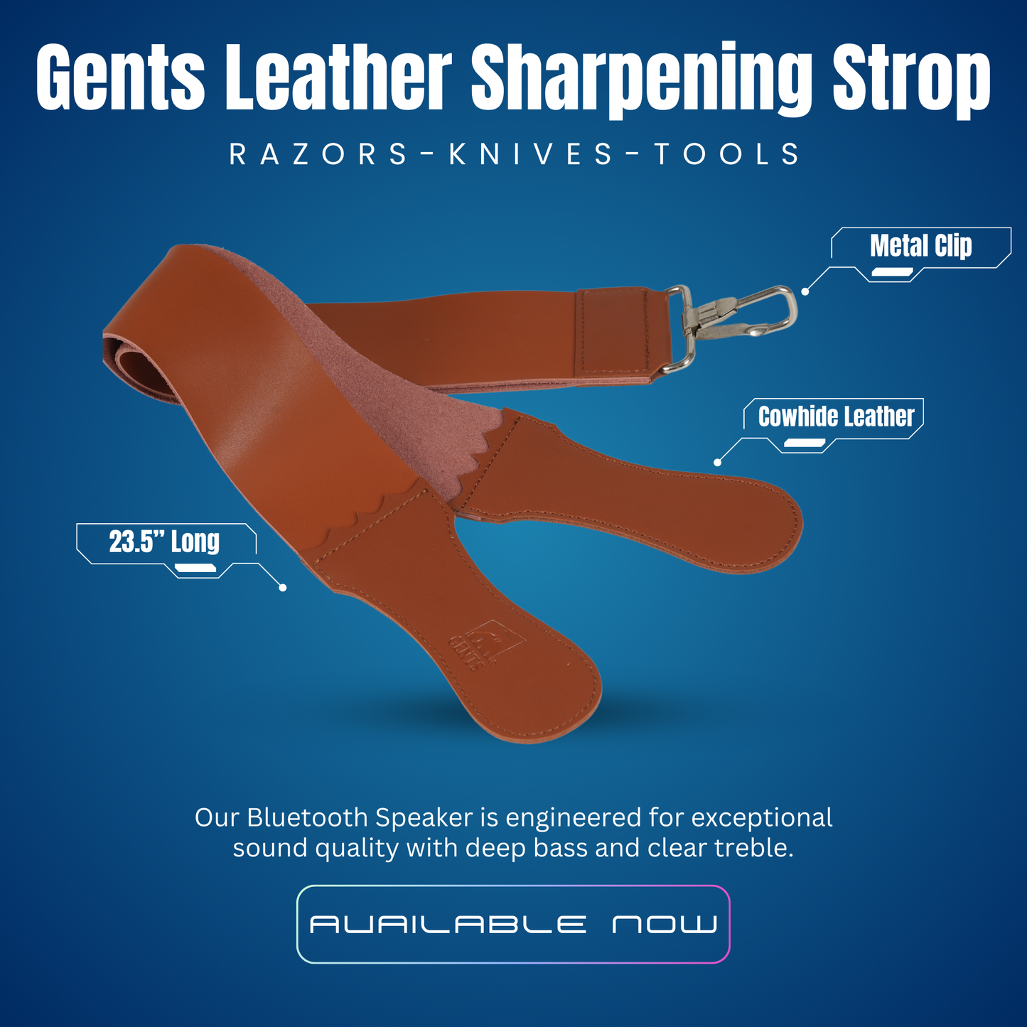 GENTS Leather Razor Strop 2.5" x 22" Super Soft Cowhide- + 30 ML Strop Paste Dual Straps with Clip Sharpening Razor, Knifes & Kitchen Cutlery, Keeps Your Blade Sharp