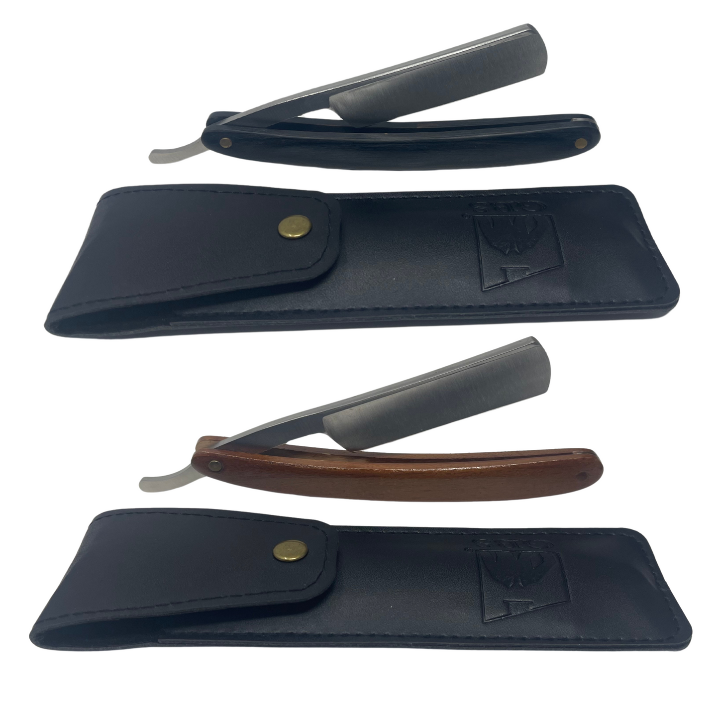 Razor Premium Wooden Handle Straight Razor – Stainless Steel Blade, Single Edge Folding Design with Leather Case Gents (Brown or Black)