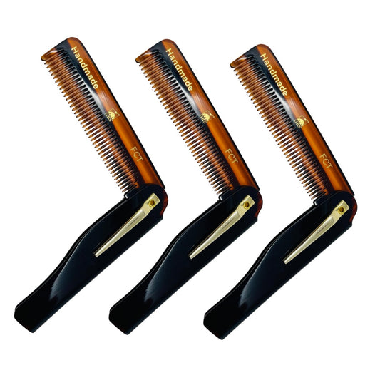 Comb Folding Pocket Combs 3 Pack – 6.5" Fine-Toothed FCT Dressing & Styling Combs for Men – Portable, Durable & Handcrafted for Beard, Hair & Mustache Styling GENTS