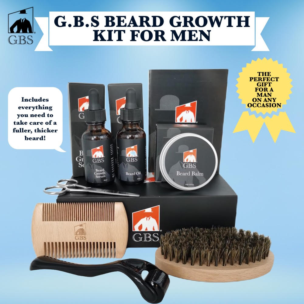 Gift Set Complete Beard Growth Kit for Men – Beard Oil, Balm, Serum, Derma Roller, Boar Brush, Comb & Travel Bag – Promotes Thicker, Fuller Beard GENTS