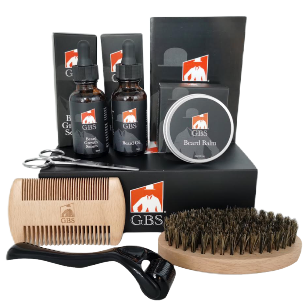 Gift Set Complete Beard Growth Kit for Men – Beard Oil, Balm, Serum, Derma Roller, Boar Brush, Comb & Travel Bag – Promotes Thicker, Fuller Beard GENTS