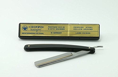 GBS Deluxe Wet Shaving Set - Dovo Straight Razor Black Folding Handle Carbon Blade, Leather Strop, Chrome Brush Stand, Ceramic Shave Bowl, Pure Badger Brush, Alum Block, Razor Case + Natural Soap