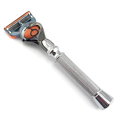 GENTS Flex ball Handle Razor with Flex ball Pivot Ball technology All Chrome Diamond Knurled Pattern Long Handle Shaving Razor