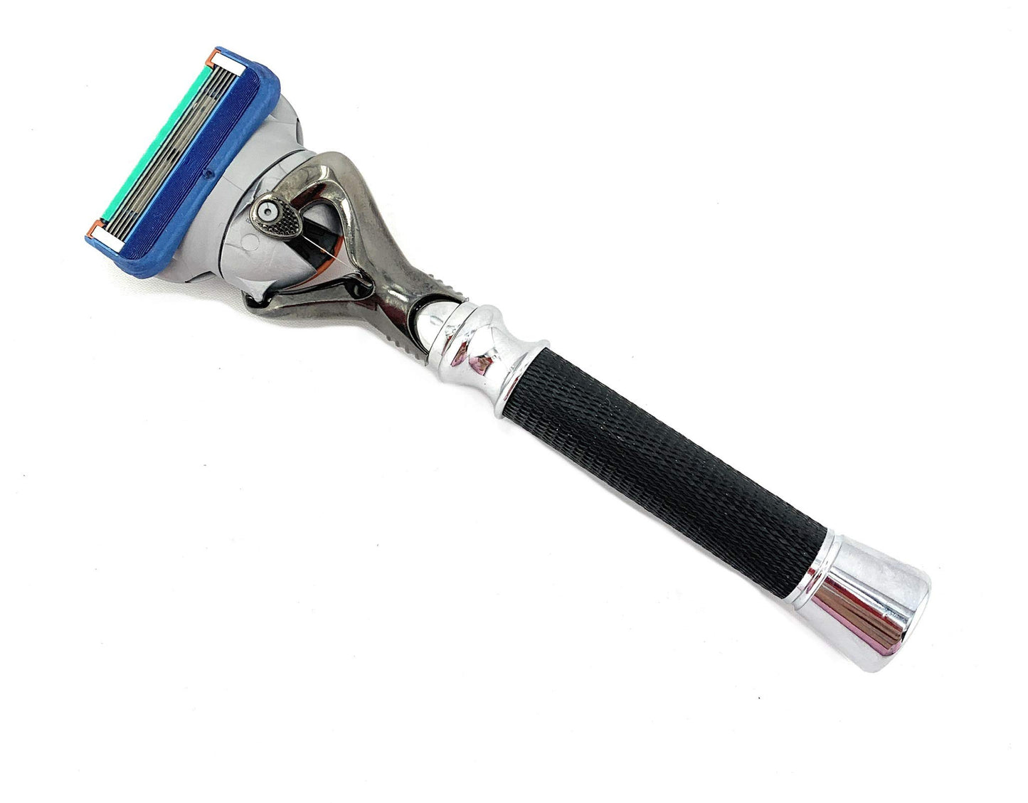 GENTS Men's Grooming Deluxe Razor, Anti Slip Long Textured Handle, Stainless Chrome Gunmetal Black