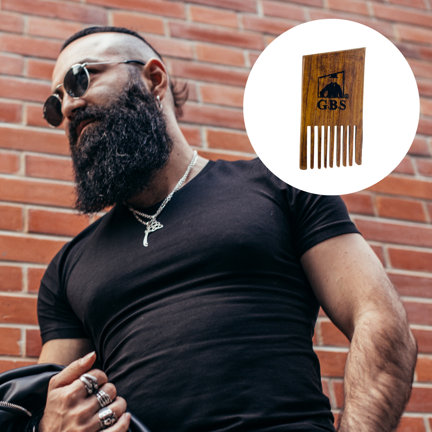 Beard Pick Comb GENTS Wooden Mini  – 3” x 1.5” Pocket Size Beard Comb for Men – Solid Wood Beard Detangler & Styling Pick for Thick or Curly Beards