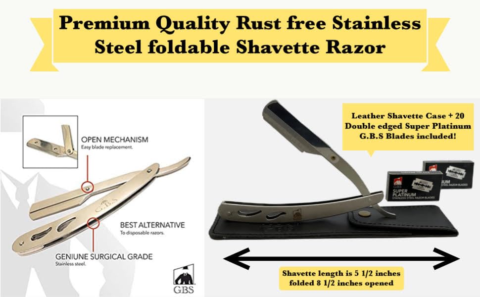 GENTS Men’s Wet Shaving Kit – Shavette Razor, Synthetic Shaving Brush, Shaving Soap, Stainless Steel Bowl, 20 Blades & Travel Toiletry Bag
