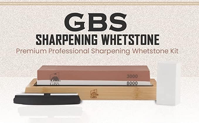 GENTS Premium Whetstone Knife Sharpening Stone, Flattening Stone, Non-Slip Bamboo Base and Angle Guide