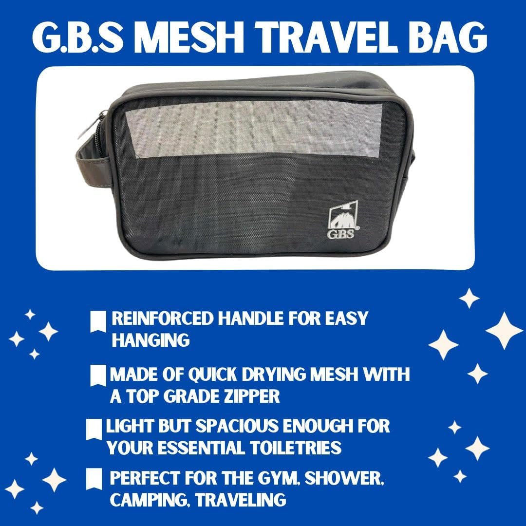 GENTS Black Travel Mesh Shower Caddy Pouch With Zipper - Portable Bathroom Essentials Toiletry Bag with Handles, Mesh Accessories Organizer Tote for Gym, College Dorm Room, Students, Home or Hotel