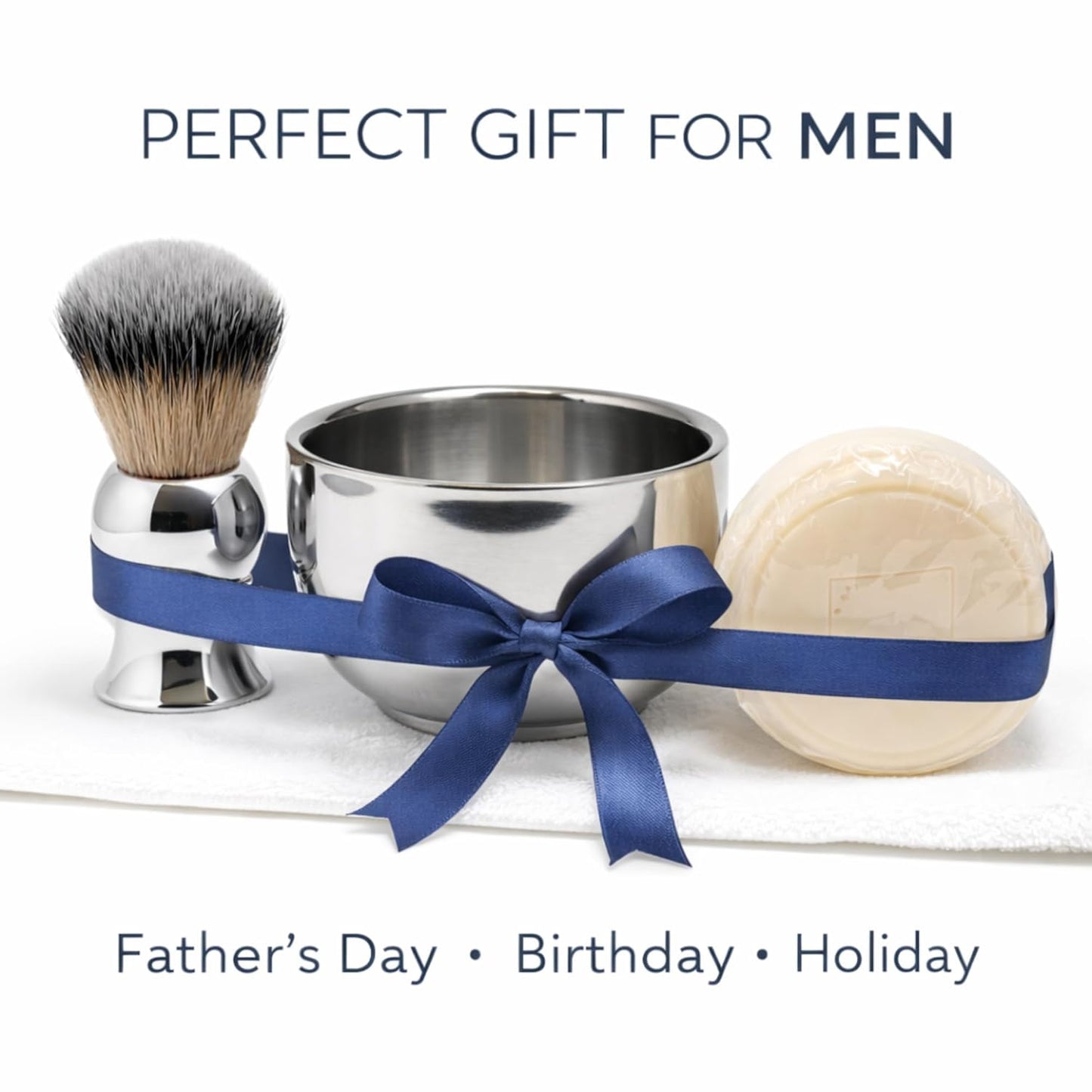 Gift Set GENTS - Men's Shaving Kit 3 pc Stainless Steel Bowl Shaving Soap and Synthetic Shaving Brush