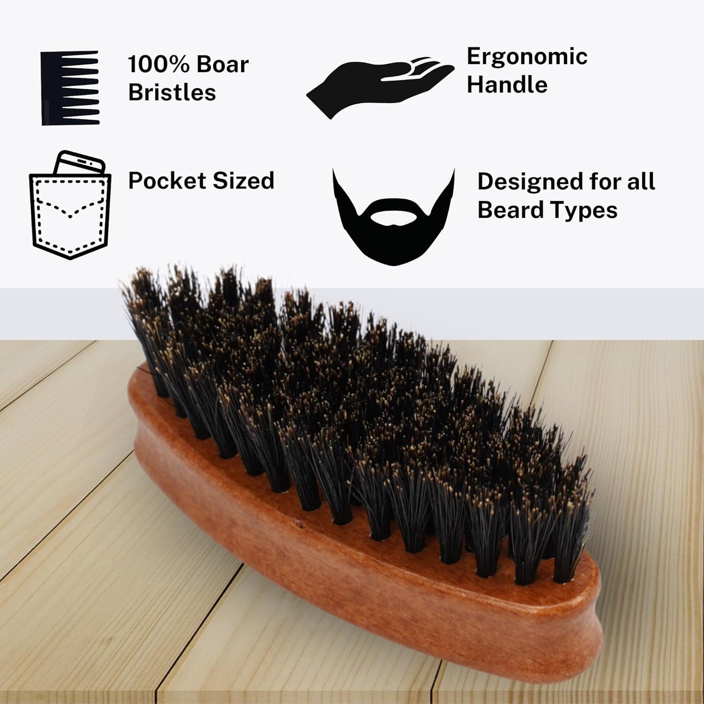Beard Brush GENTS - Wood Mini Travel Beard Brush - 100% Boar Bristles