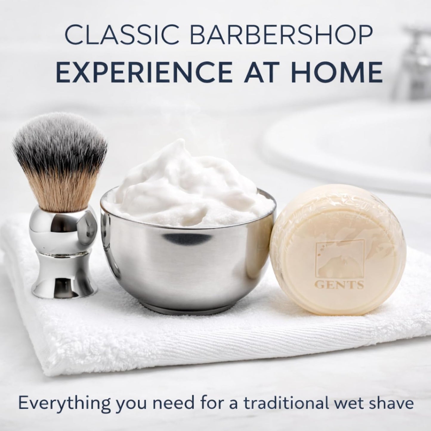 Gift Set GENTS - Men's Shaving Kit 3 pc Stainless Steel Bowl Shaving Soap and Synthetic Shaving Brush