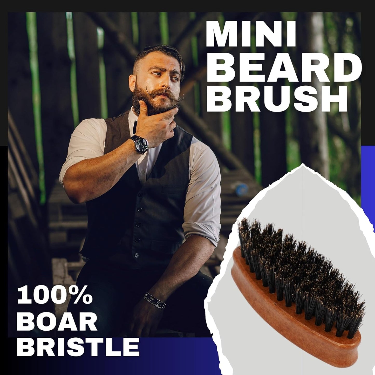 Beard Brush GENTS - Wood Mini Travel Beard Brush - 100% Boar Bristles