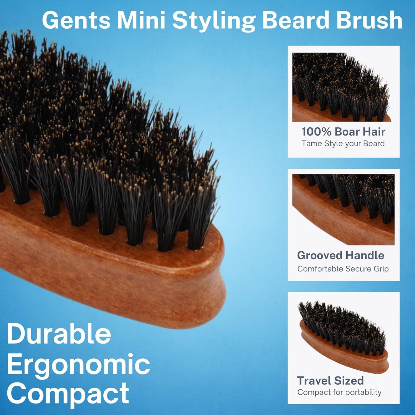 Beard Brush GENTS - Wood Mini Travel Beard Brush - 100% Boar Bristles