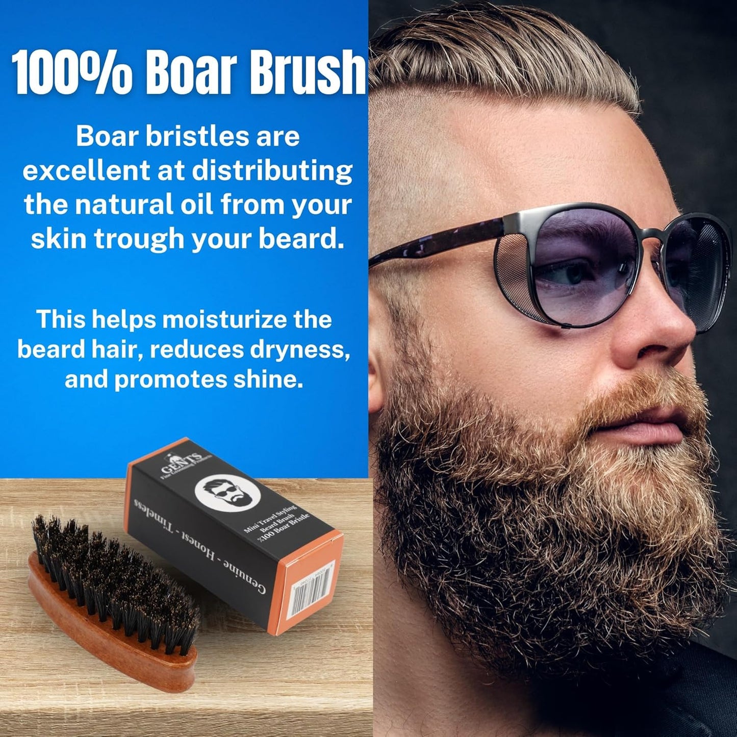 Beard Brush GENTS - Wood Mini Travel Beard Brush - 100% Boar Bristles