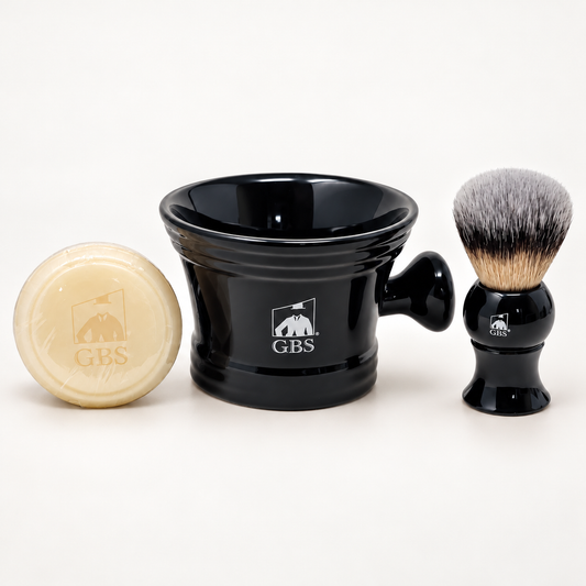 Gift Set Heavy Duty Ceramic Shaving Set - Shaving Mug with Knob Handle, Shave Brush and 3oz Natural Long-Lasting Lather Soap – Classic Wet Shaving Kit for Men GENTS