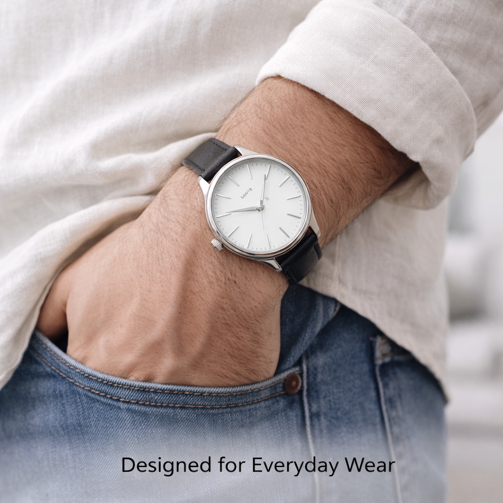 GENTS 42mm Men’s Minimalist Leather Watch – Classic Stainless Steel Dress Watch for Men, Lightweight & Water-Resistant Daily Wear – Elegant Gift for Men
